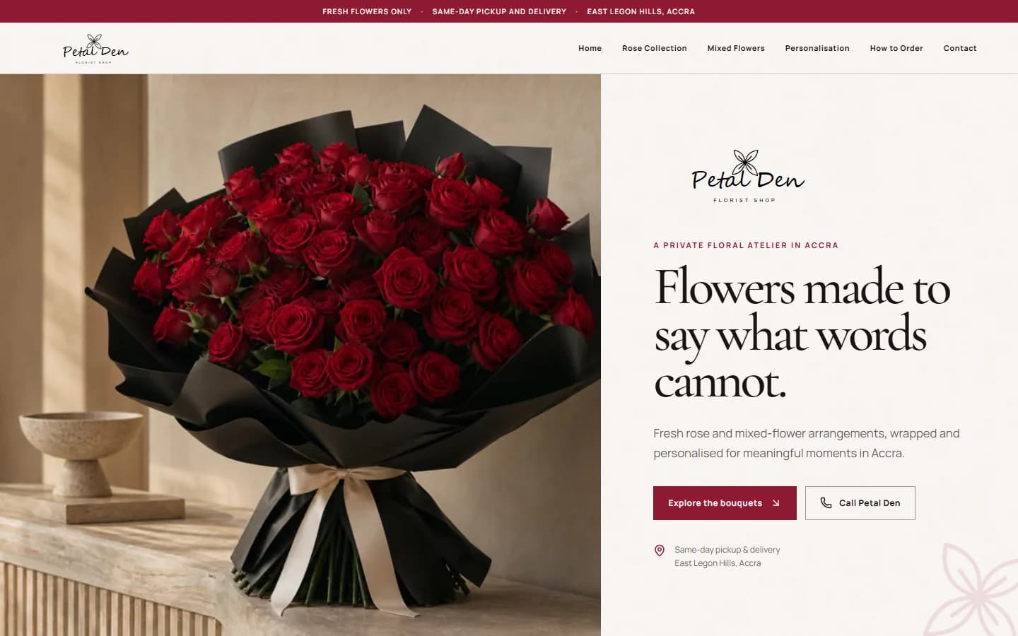 Petal Den live website preview